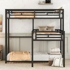 L-Shaped Metal Triple Twin Bunk Bed For 3, Black