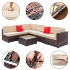 SESSLIFE 7-Piece Wicker Patio Sofa Set With Glass Coffee Table - Brown Rattan Beige Cushions