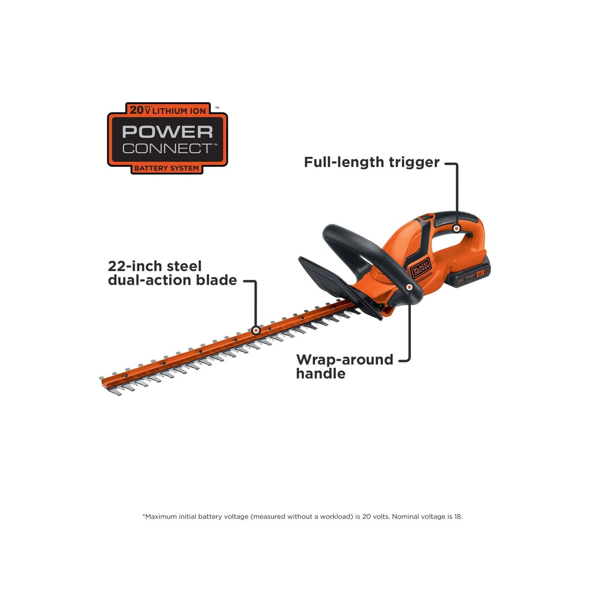 BLACK+DECKER 20V MAX Cordless Lithium 22 in Hedge Trimmer - LHT2220