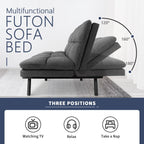 Memory Foam Futon Sofa Bed With Adjustable Armrests And Backrest - Gray