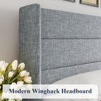 Queen Size Lift-Up Storage Bed With Wingback Headboard, Upholstered Platform Bed Frame With Hidden Storage