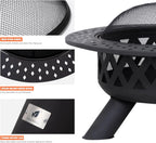 SUNCREAT 42-Inch Wood Burning Patio Fire Pit, Black, 42.1 Inch Diameter x 25.2 Inch High