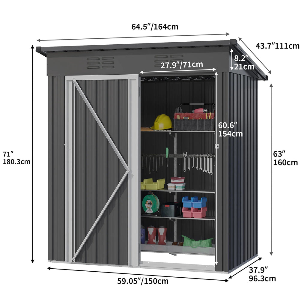UFORIC Outdoor Storage Shed, 5 x 3 ft, Dark Gray