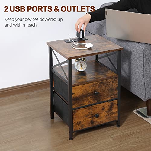 AMHANCIBLE Nightstand Set, 2 Count, Rustic Brown, 13.78in W x 15.75in D x 23.62in H - HET05XBR