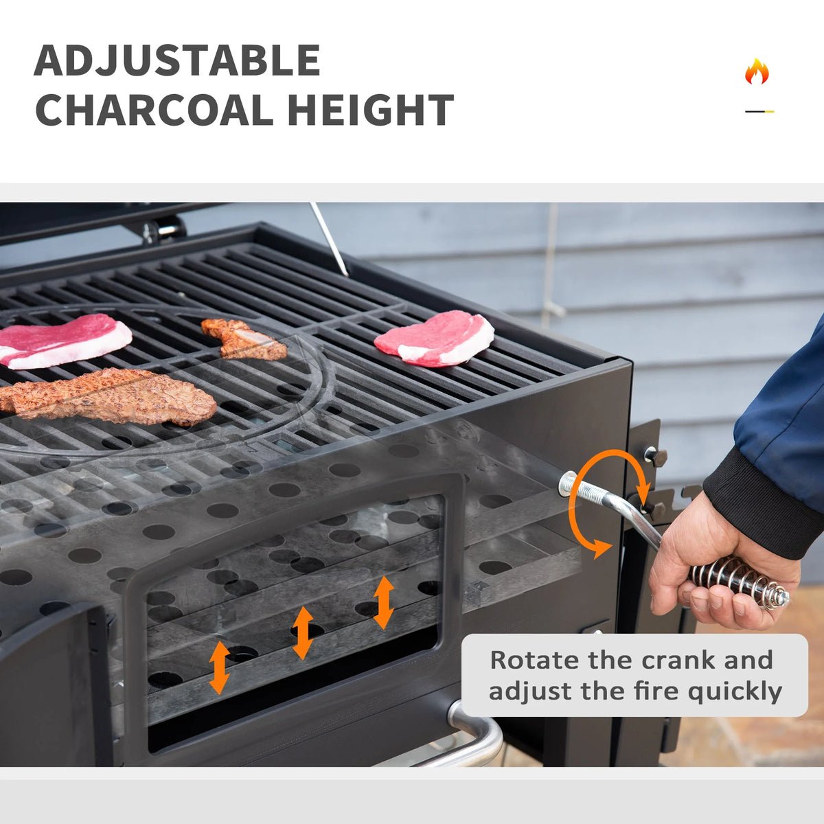 Outsunny Charcoal Grill BBQ With Adjustable Charcoal Height, Black - 846-077