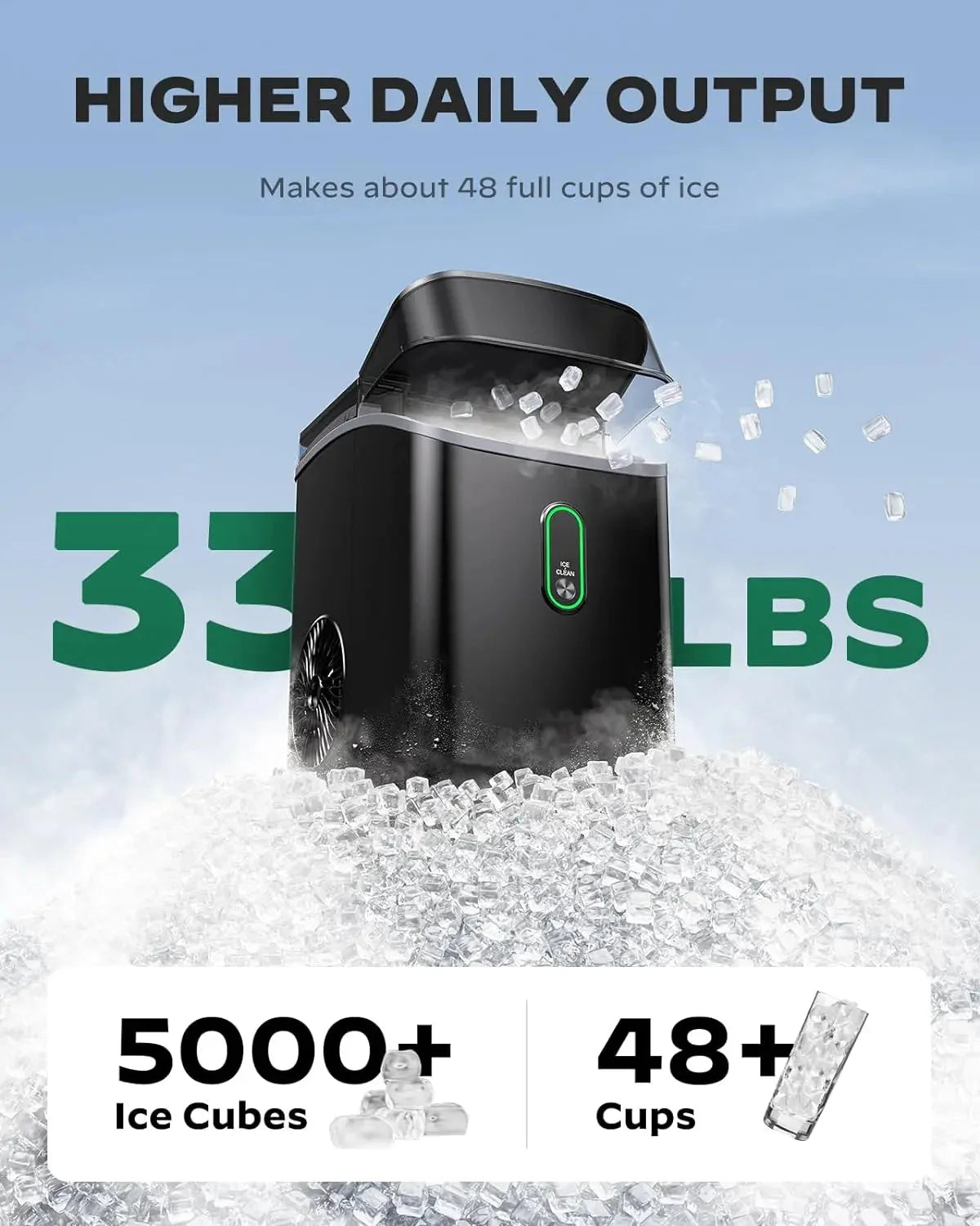 Silonn Countertop Nugget Ice Maker, 33 lbs/24H - SLIM24B