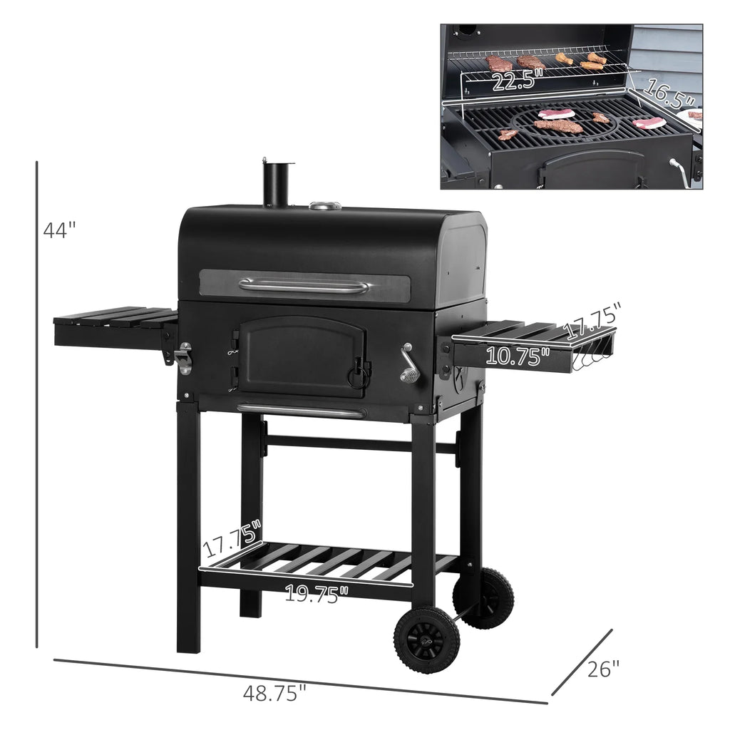 Outsunny Charcoal Grill BBQ With Adjustable Charcoal Height, Black - 846-077