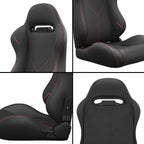 2PC Universal Reclinable Bucket Racing Seats With Adjustor Slider - Red PVC Leather