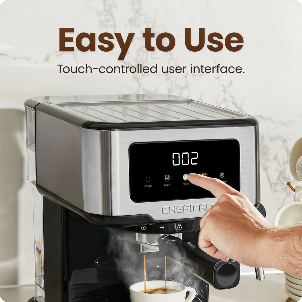 Chefman CraftBrew Espresso Machine With Steam Wand, Touch Controls, Stainless Steel - RJ54-SS-15-D