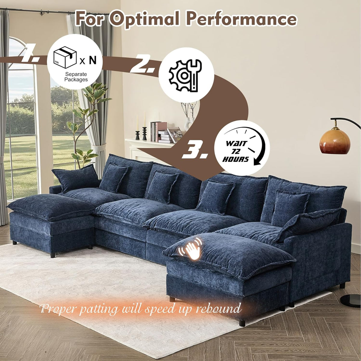 108 Inch U Shape Sectional Sofa With Removable Footstool