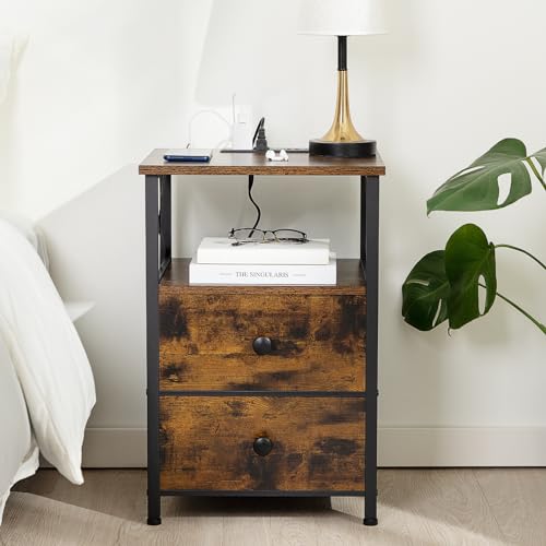 AMHANCIBLE Nightstand Set, 2 Count, Rustic Brown, 13.78in W x 15.75in D x 23.62in H - HET05XBR