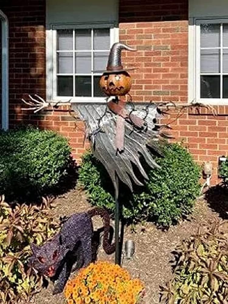BE-STRONG Halloween Scarecrow Jack Lantern Decoration, 48.75 x 12 x 67.5 in, Metal + Resin - B09D3C7BZ3