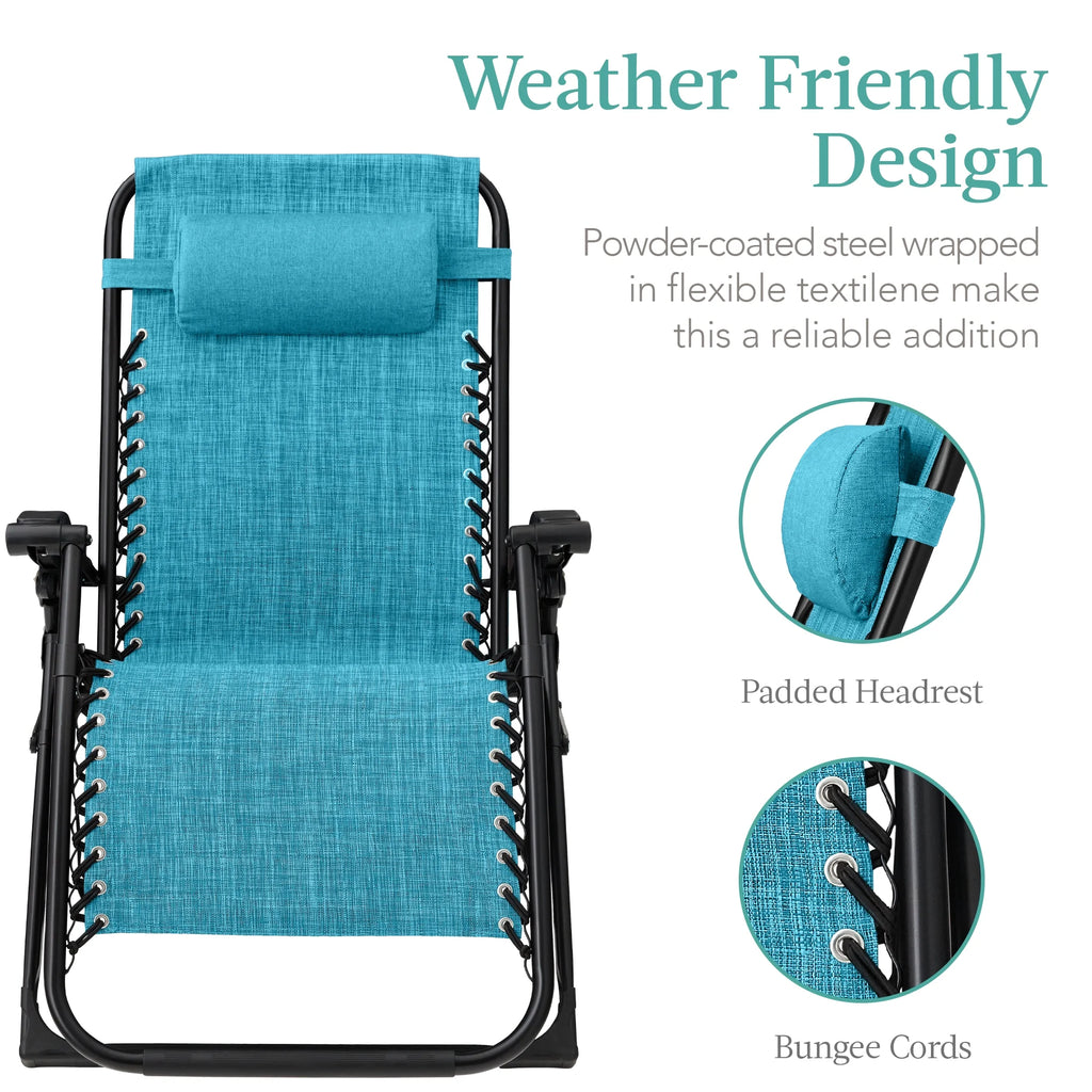 Best Choice Products Oversized Zero Gravity Folding Recliner With Removable Cushion And Side Tray - Fossil Gray