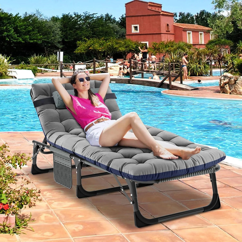 Slsy 5-Position Adjustable Folding Lounge Chair And Cot - 75.2" x 25.6" x 11.8"