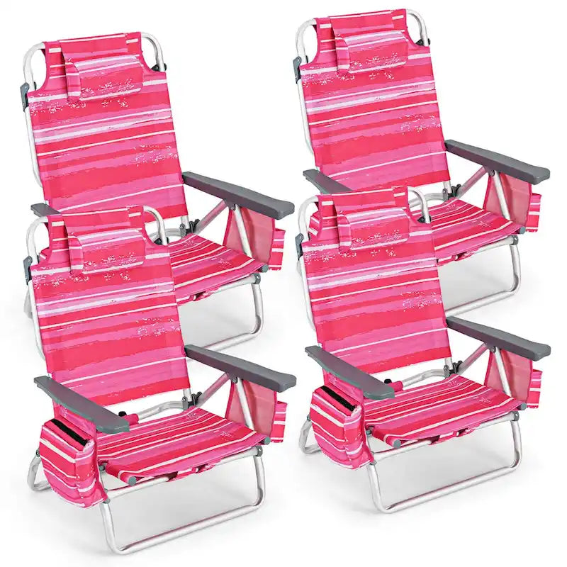 Costway Folding Backpack Beach Chairs 4-Pack, 5-Position Adjustable