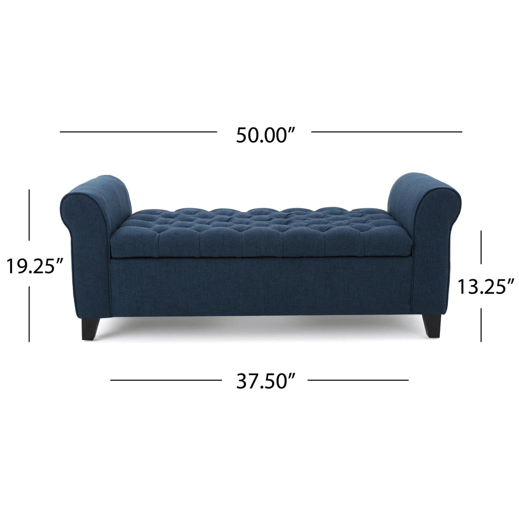 Noble House Amanda Dark Blue Fabric Armed Storage Bench