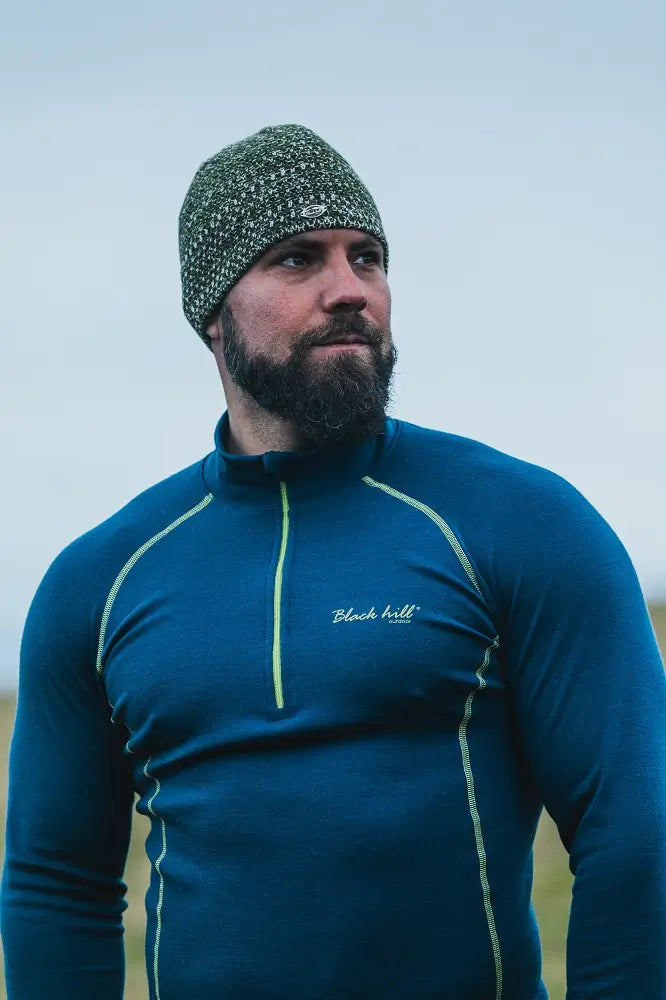 Merino Wool Beanie, Green Heather - Snowy