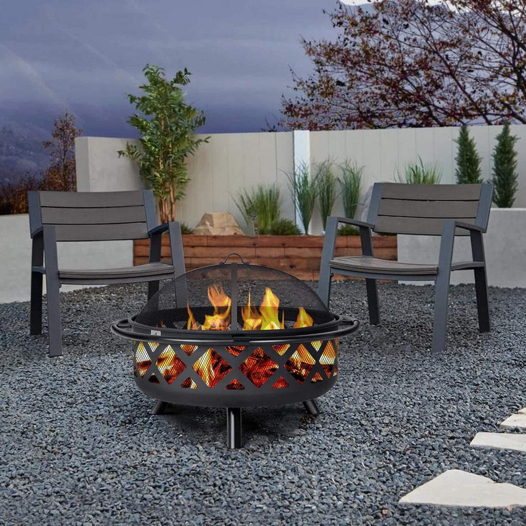 SUNCREAT 42-Inch Wood Burning Patio Fire Pit, Black, 42.1 Inch Diameter x 25.2 Inch High