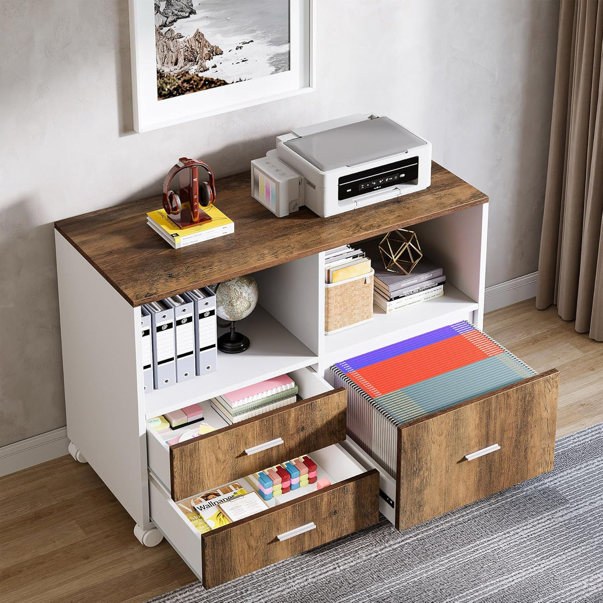 L-Shaped Computer Desk With Drawer Cabinet, 63 Inches, 2 Piece - Gray