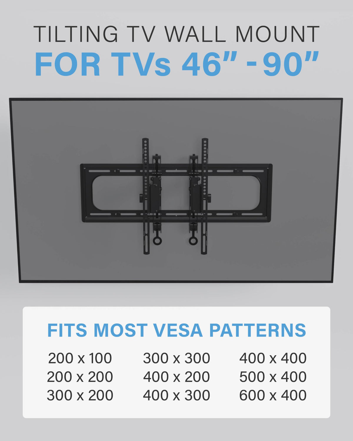 Tilting TV Wall Mount For 46 To 90 Inch Flat-Screen TVs, VESA 200x100 To 690x415