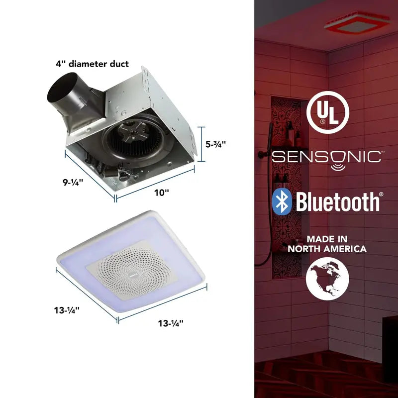 Broan-NuTone ChromaComfort Bathroom Exhaust Fan With LED Light And Bluetooth Speaker, 110 CFM