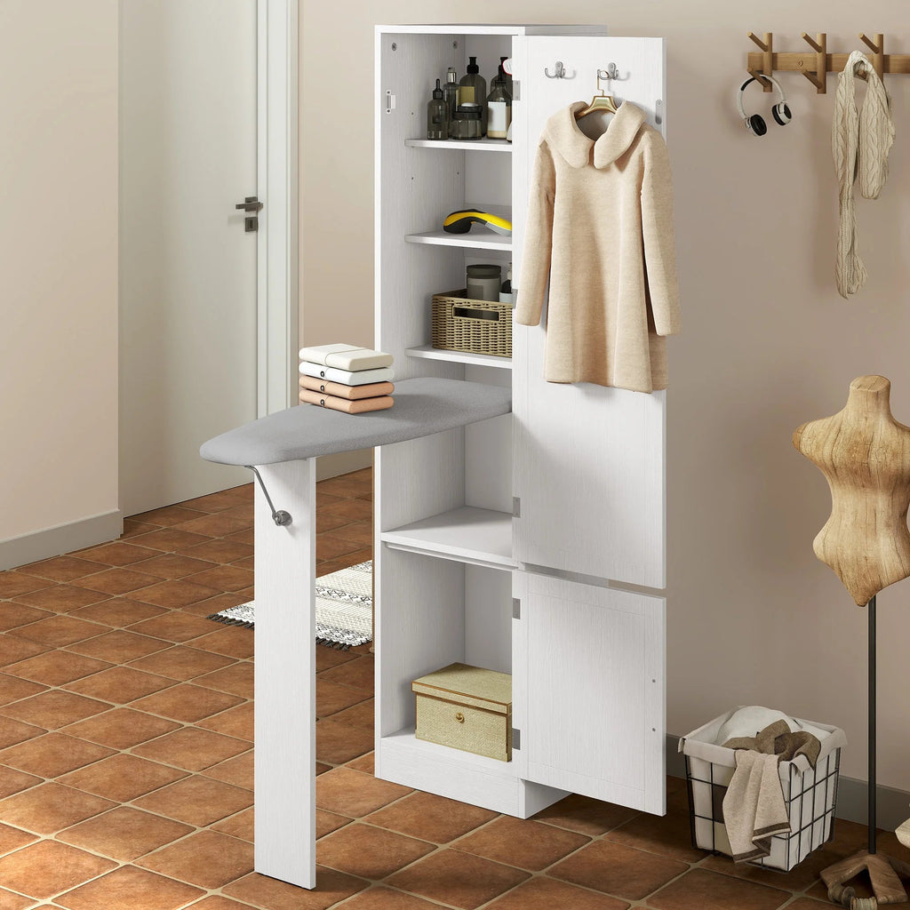 Uforic Ironing Board Storage Cabinet With Foldable Board, Support Leg, White