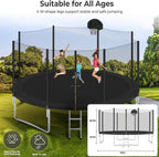 Trampoline With Enclosure Net And Adjustable Basketball Hoop - 8ft, 10ft, 12ft, 14ft, 15ft, 16ft