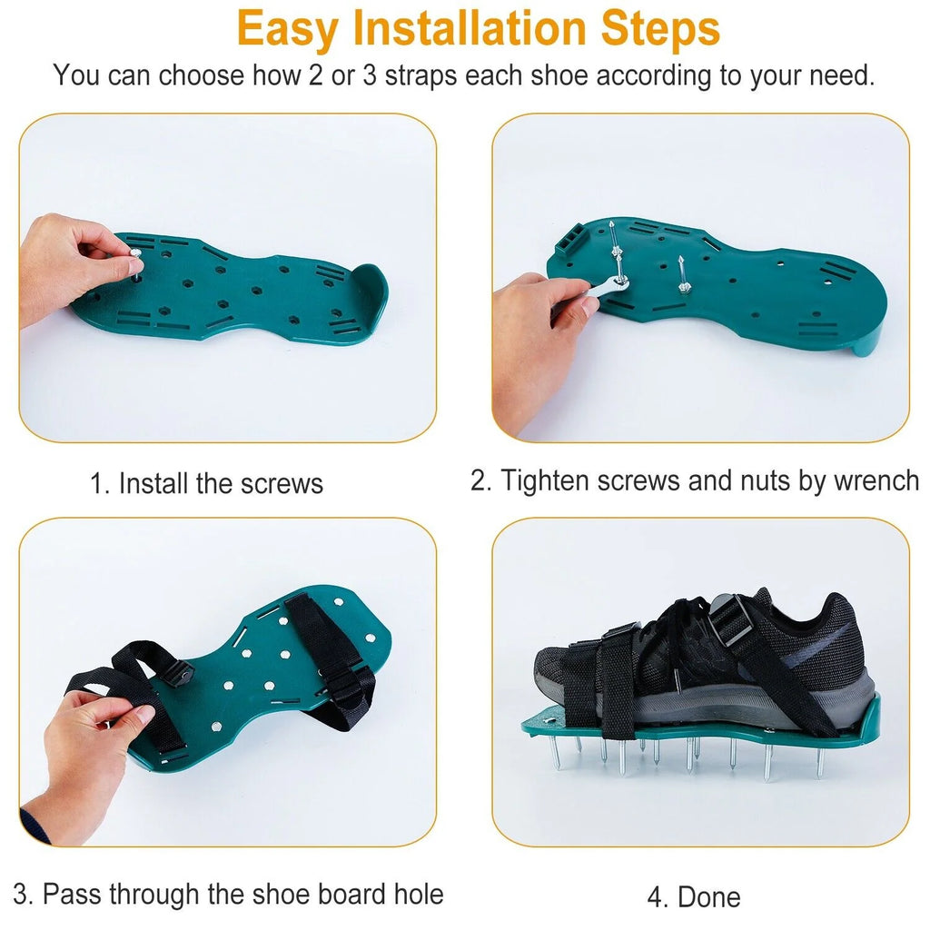 Lawn Grass Aerator Spike Shoes With Adjustable Straps, Green - 2 Pack