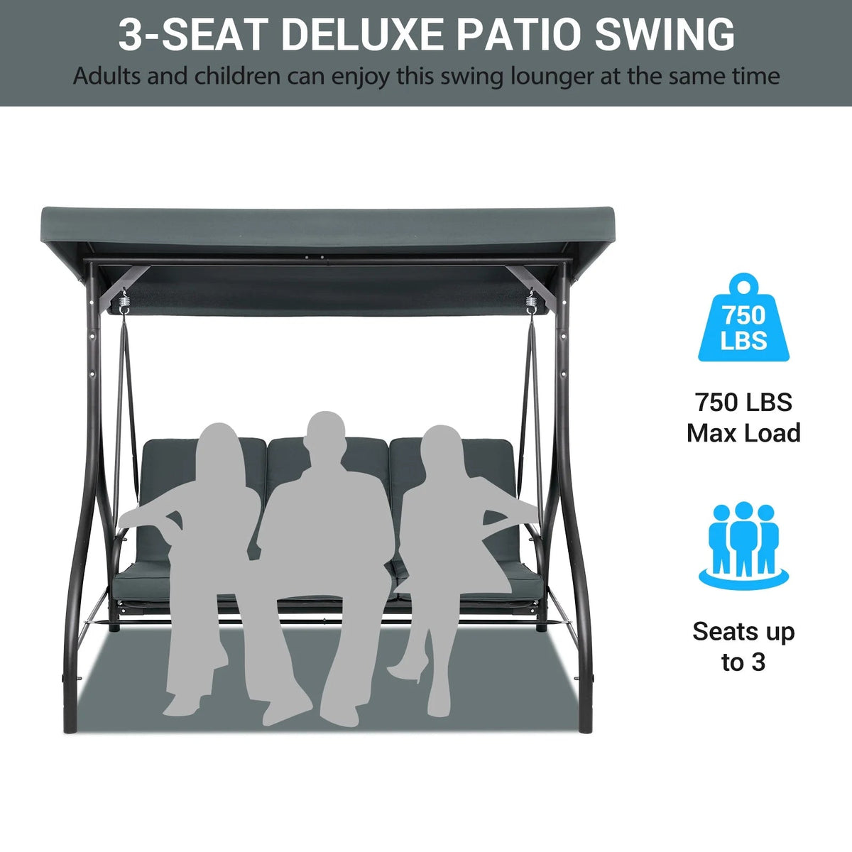Arlopu 3-Person Outdoor Convertible Porch Swing Glider With Canopy