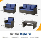 Wisteria Lane 4-Piece Outdoor Wicker Patio Conversation Set With Blue Cushions