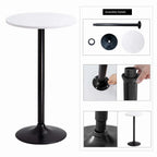 Round Bar-Height Bistro Pub Table With Metal Base And MDF Top, 23.8 x 23.8 x 39.5 Inch