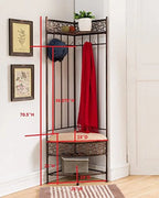 Kings Brand Furniture Metal Corner Entryway Storage Bench With Coat Rack - Brushed Copper