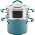 Rachael Ray Cucina Hard Porcelain Enamel Nonstick Multi-Pot Steamer Set, 3-Quart, Agave Blue - 16799