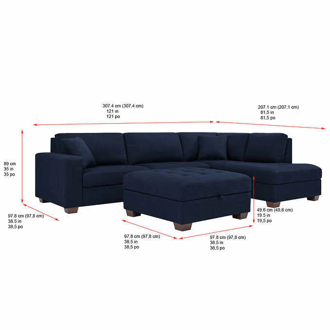 Thomasville Miles Fabric Sectional With Storage Ottoman, 3 Piece, Blue Or Gray
