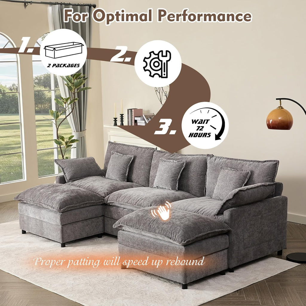 108 Inch U Shape Sectional Sofa With Removable Footstool