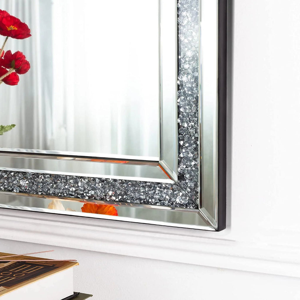 SHYFOY Rectangle Decorative Wall Mirror With Crushed Diamond, Silver