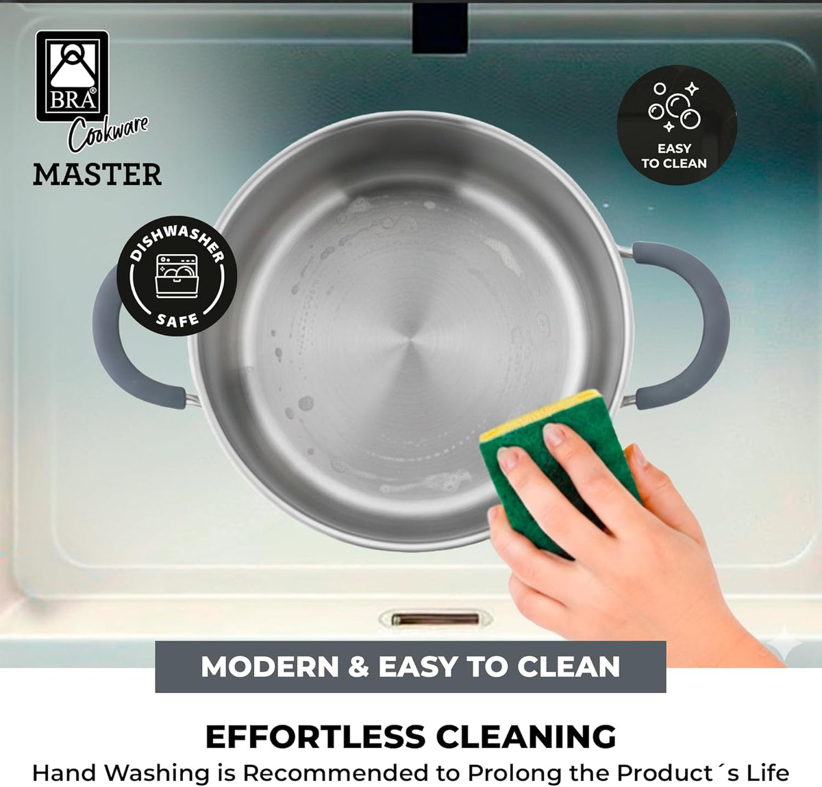 BRA COOKWARE 9-Piece Stainless Steel Cookware Set With Silicone-Coated Handles - Master