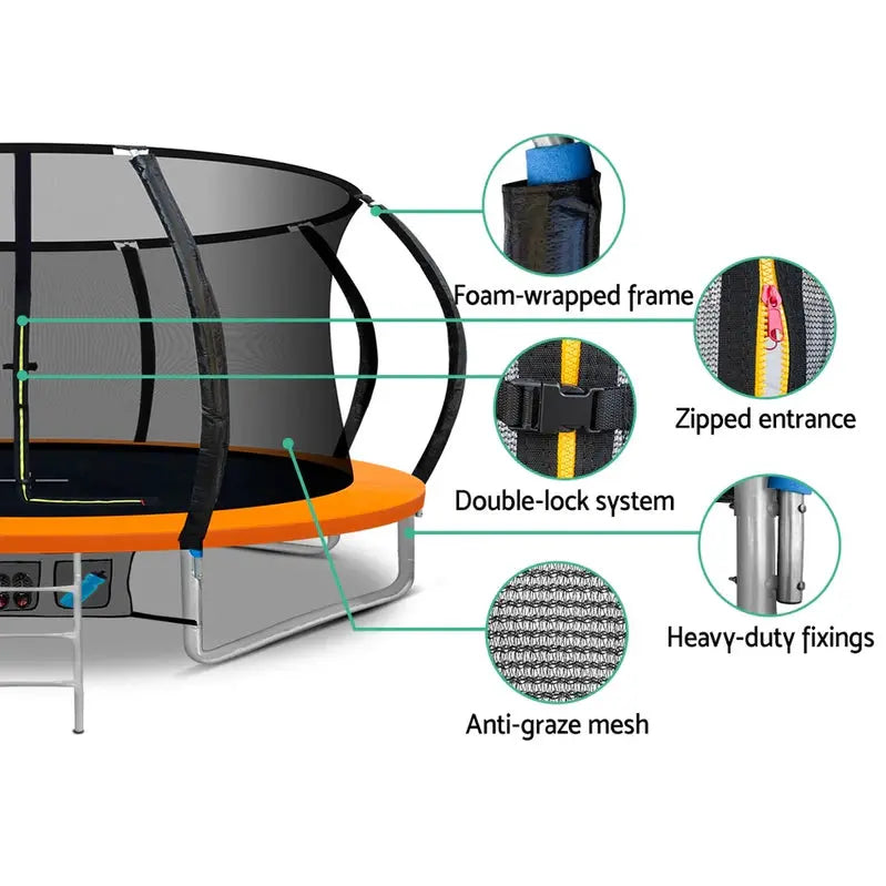 14-Foot Trampoline With Safety Enclosure, Ladder, Basketball Hoop And Orange Frame