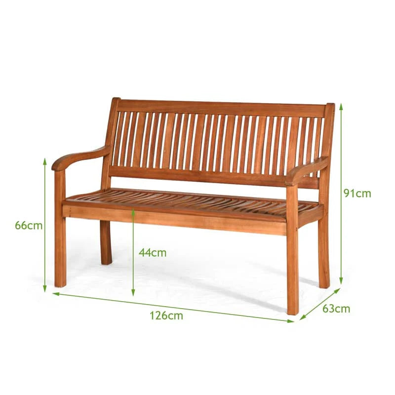 Eucalyptus Wood Outdoor Garden Bench, 2-Person, 50 x 25 x 36 in