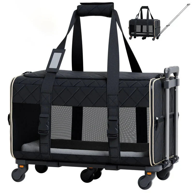 Quilted Chariot Pet Carrier With Removable Wheels And Double Telescopic Handle - PRO