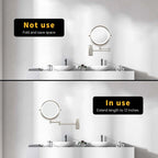 8 Inch Round Wall-Mounted Makeup Mirror, Rechargeable, 1X/10X Magnification, 3-Color LED Lights