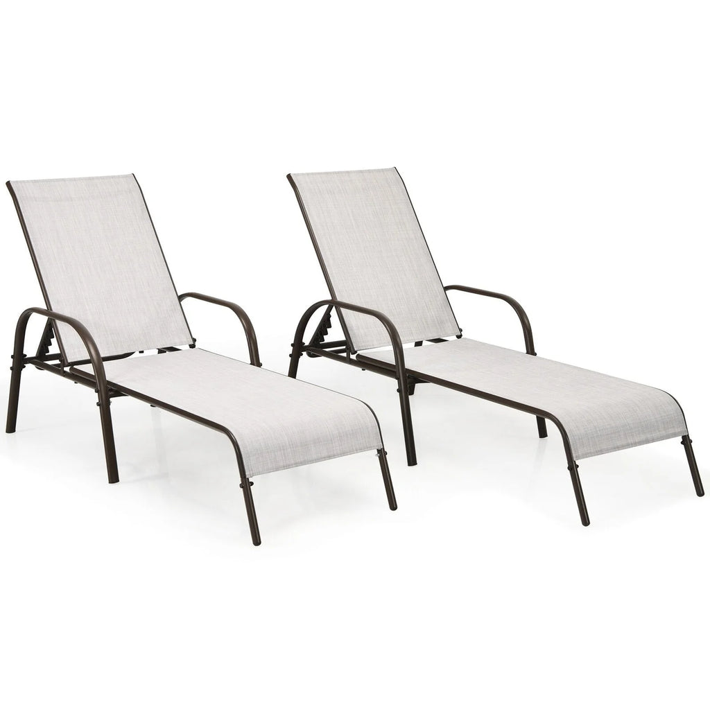 Fabric Folding Outdoor Chaise Lounge Chairs, 2 Pcs, 5 Position