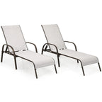 Fabric Folding Outdoor Chaise Lounge Chairs, 2 Pcs, 5 Position