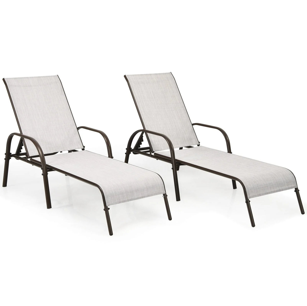 Fabric Folding Outdoor Chaise Lounge Chairs, 2 Pcs, 5 Position