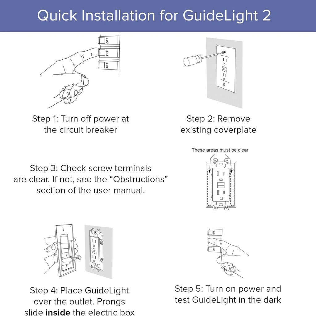 SnapPower GuideLight 2 Duplex LED Night Light Outlet Wall Plate, 6 Pack, White