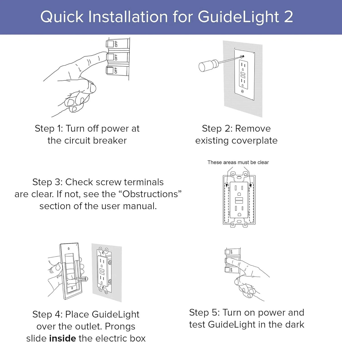 SnapPower GuideLight 2 Duplex LED Night Light Outlet Wall Plate, 6 Pack, White