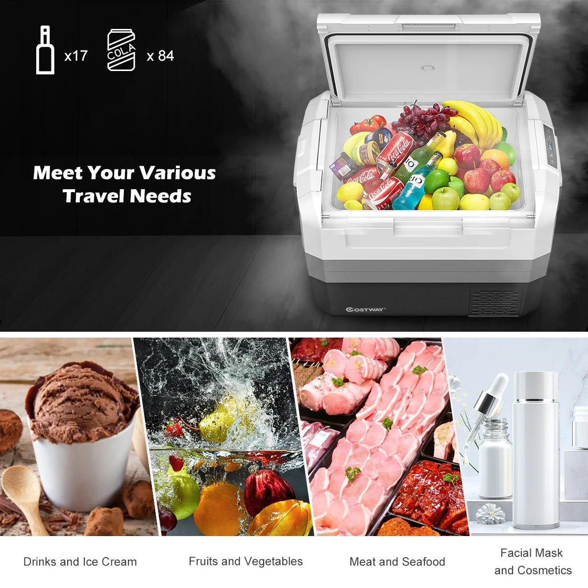 Costway 58 Quart Portable Electric Car Refrigerator Freezer - Dual Zone