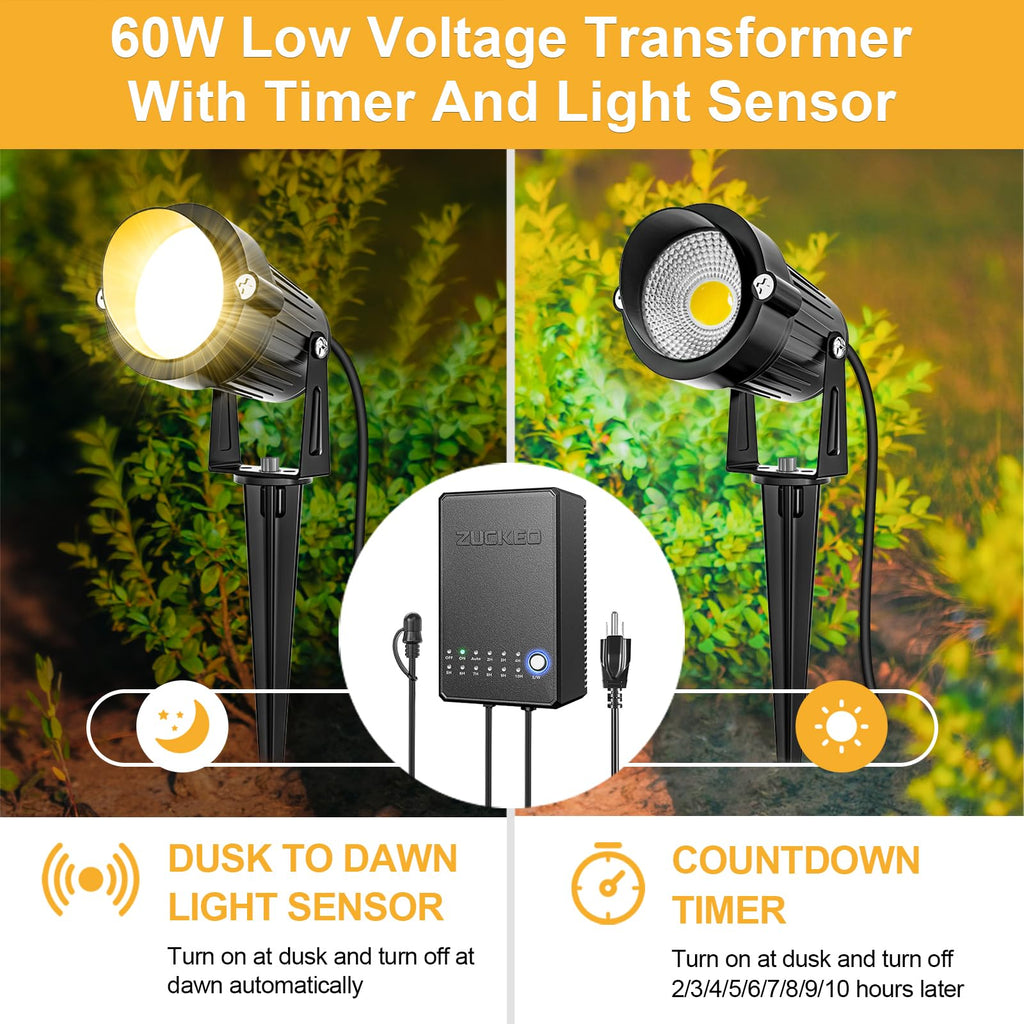 8 Pack 5W LED Low Voltage Landscape Spotlight Kit, 3000K Warm White - 60W Transformer