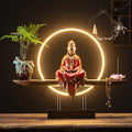Porcelain Guan Yin Incense Burner With LED Light Buddha Statue, 25.0cm - 38.6cm Display Set
