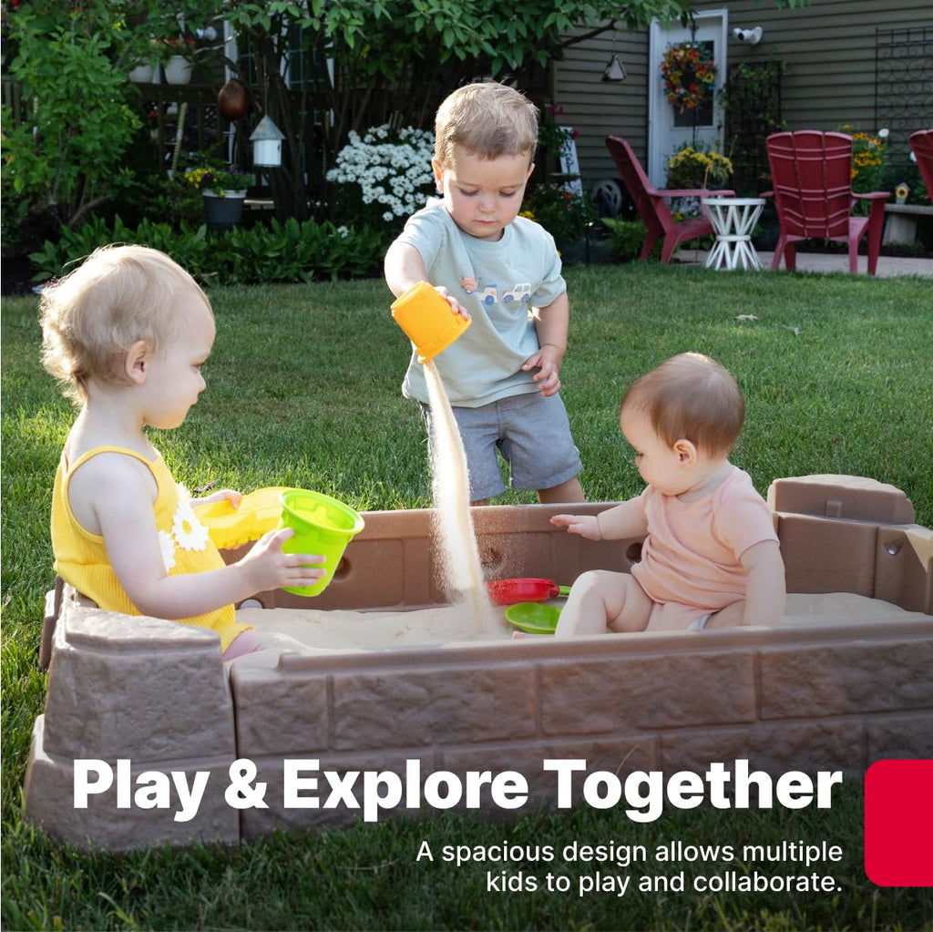 Kids Outdoor Sandbox Play Pit With 7-Piece Accessory Set, 44in W x 32in D x 15.5in H